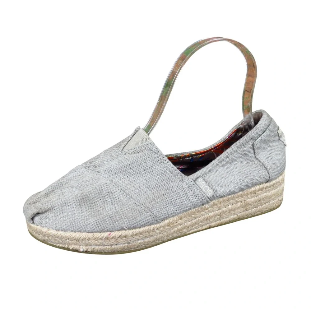 Skechers BOBS Highlights 2.0 Women Espadrille Wedge Size 7.5 Walking Taupe Linen